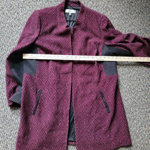Jones Studio Burgundy and Black Herringbone Long Swing Jacket Size 1X - Picture 10 of 12